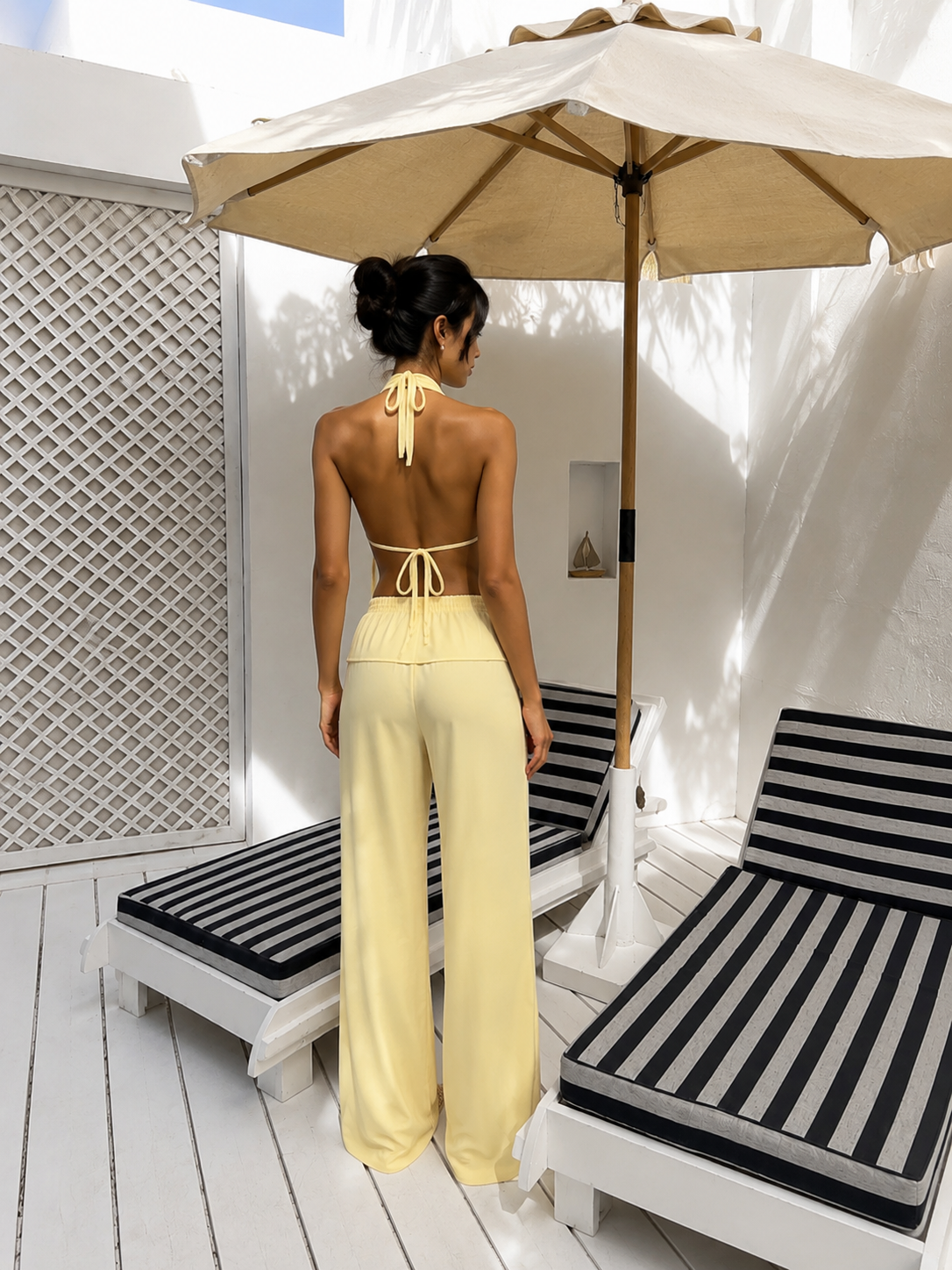 Corset Detailed Crop Trouser Set