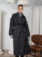 Grey Anthracite Wool Blend Sleeve Pocket Coat